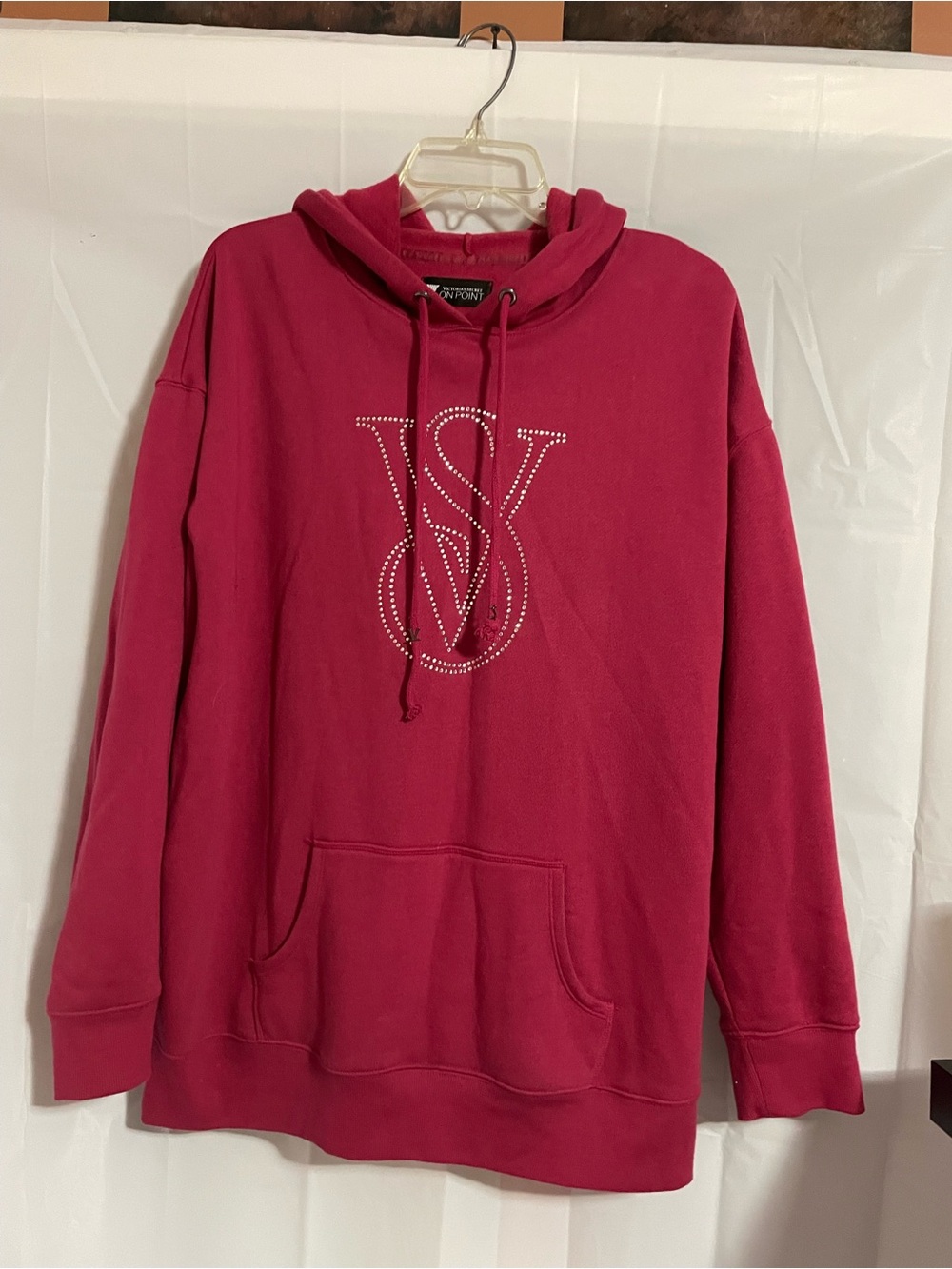Victoria's Secret Men's Crewneck Hoodie - Raspberry Pink with Rhinestone VS Logo